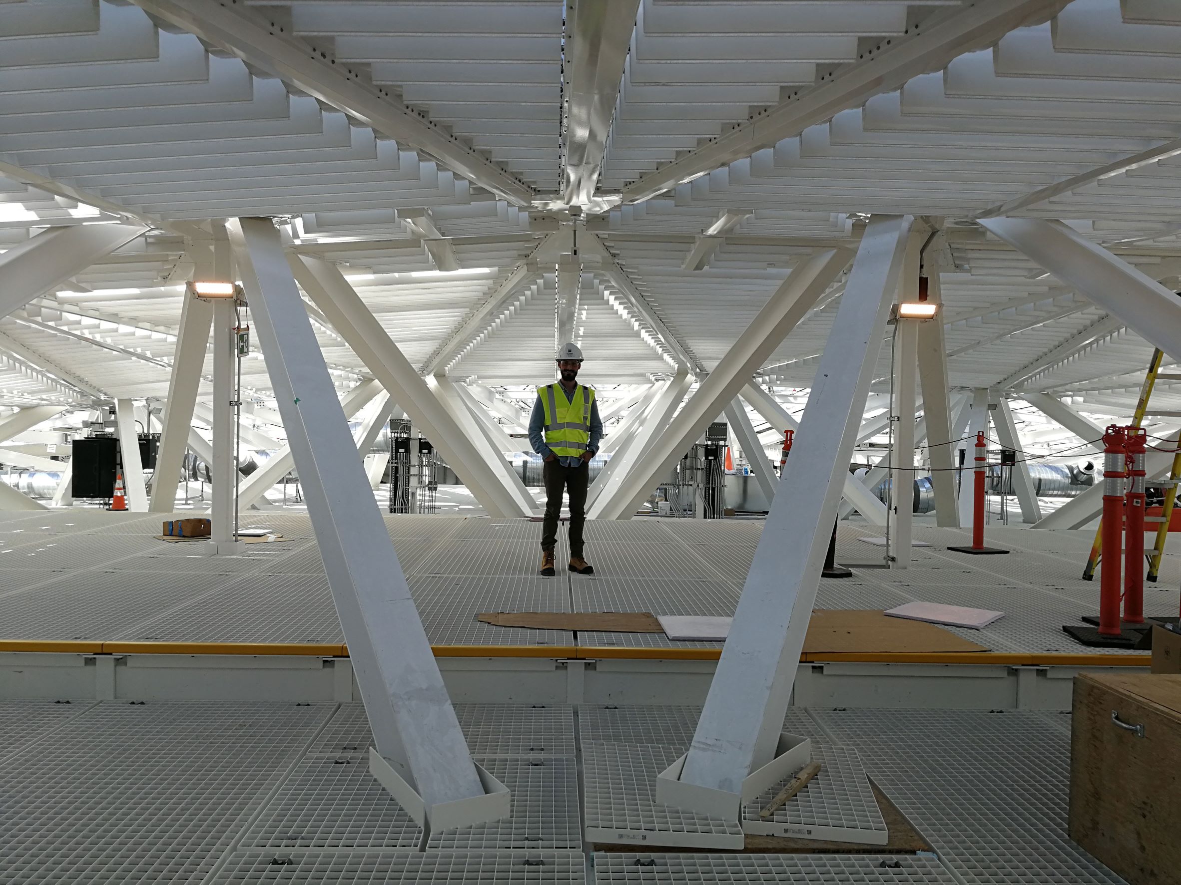 A student in a construction area.